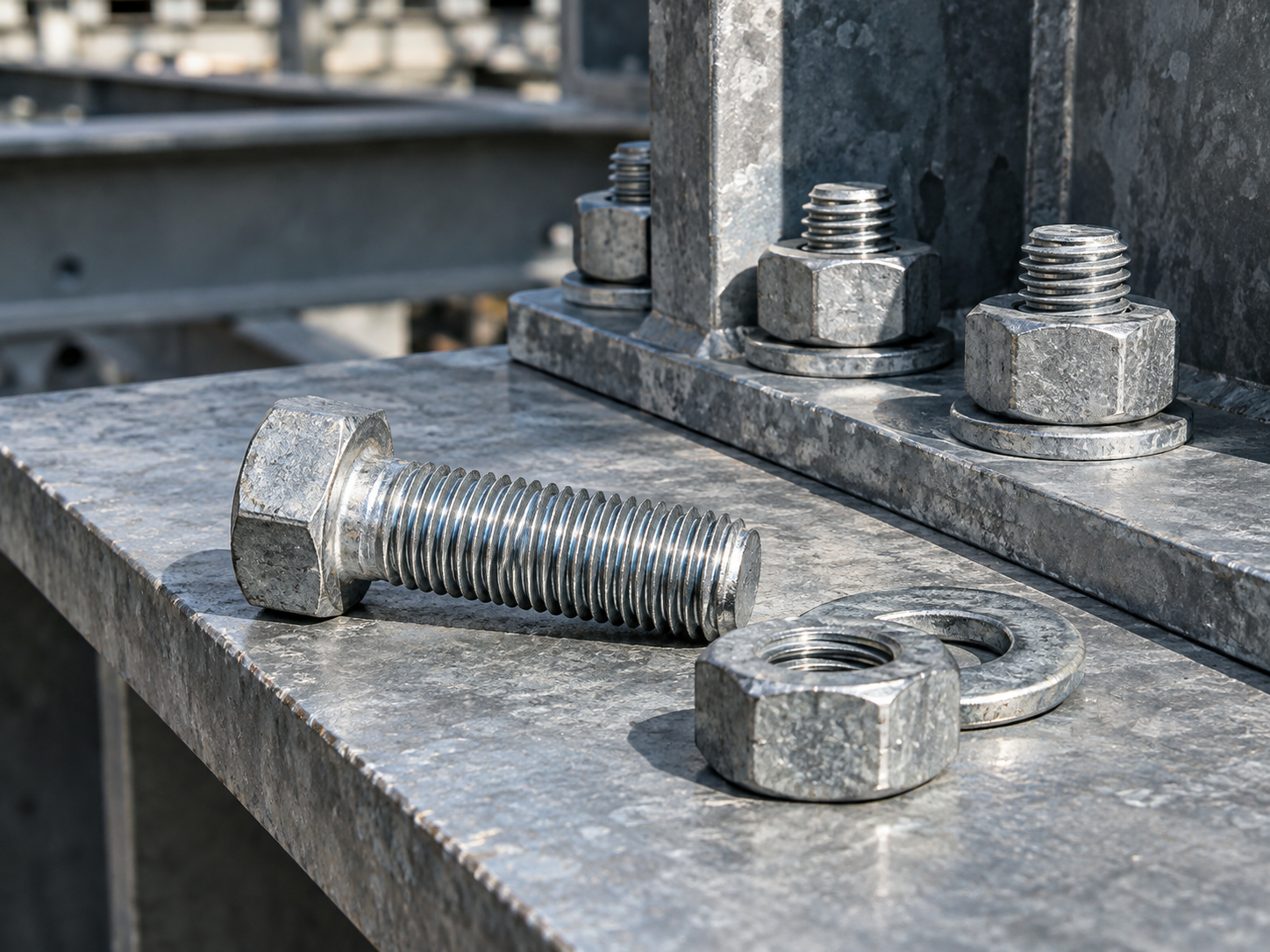 Industrial steel bolts, nuts, and washers